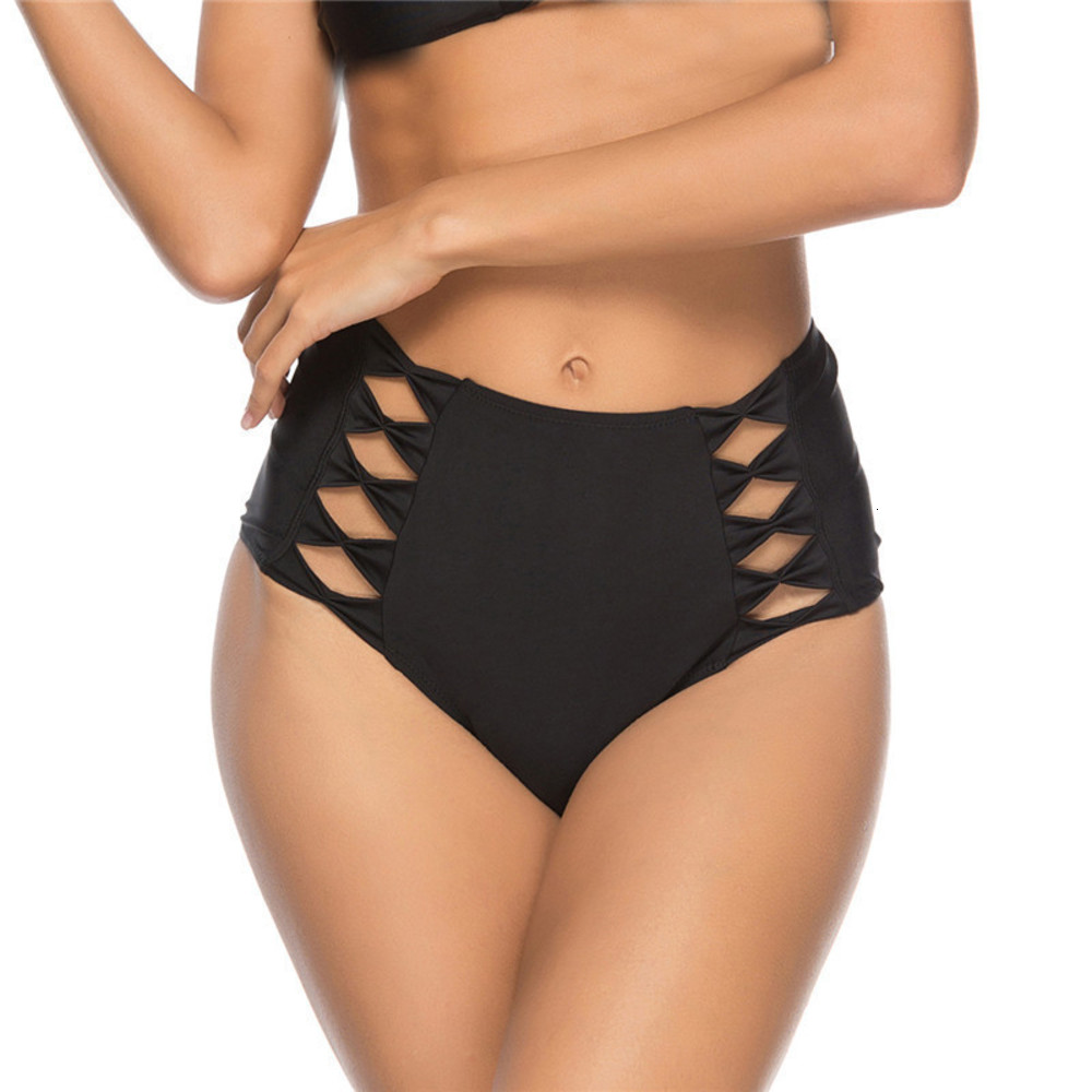 Sexy Women's High Waist Swimming Trunks Solid Bikini Swimsuit Black triangl swimwear-image-692564235