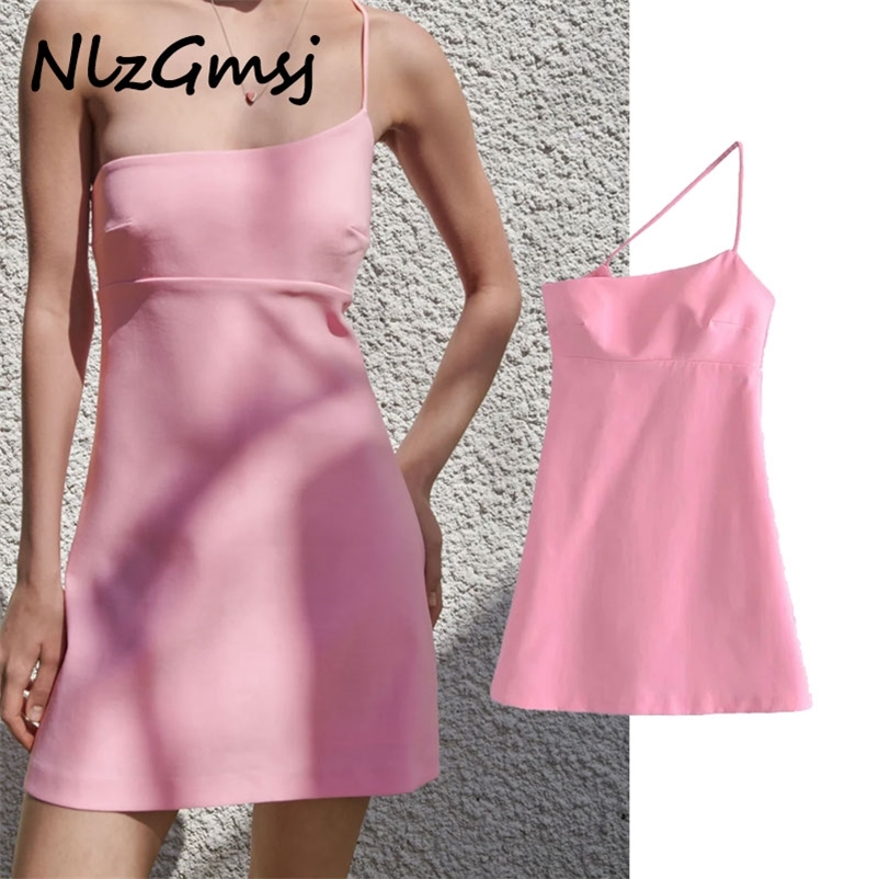 

Dres Straps Backless Summer Woman Slim Sexy Party Pink Sleeveless Irregular dress 04 210628, As picture
