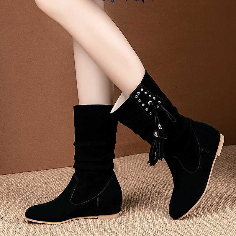 

Boots Pleated, warm and comfortable flat heel for women TIE3, Red