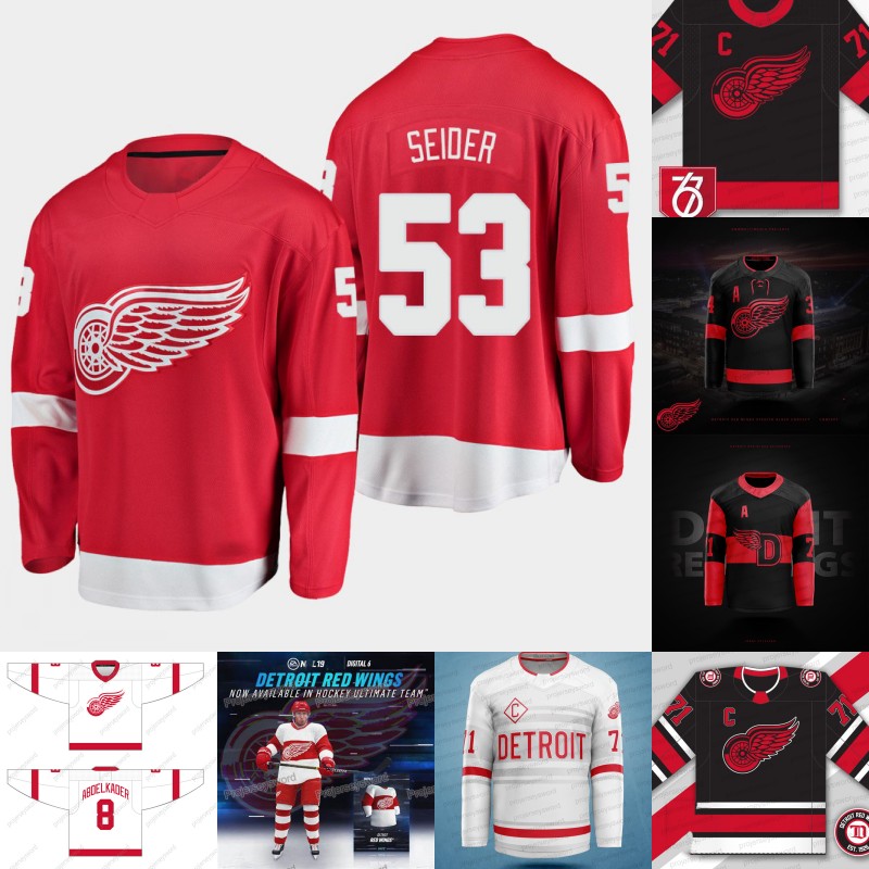 

Detroit Red Wings 53 Moritz Seider Concepts Jersey 59 Tyler Bertuzzi 71 Dylan Larkin 18 Marc Staal 23 Lucas Raymond 29 Thomas Greiss 39 Alex Nedeljkovic 24 Pius Suter, Mens white 3 s-xxxl