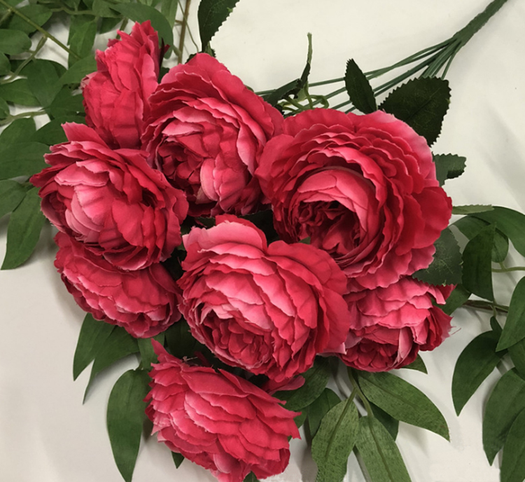 

9 Heads Faux Red Peonies Flower Silk Blush Artificial Peony Flowers Bouquet Home Decorative Flora, 4 red