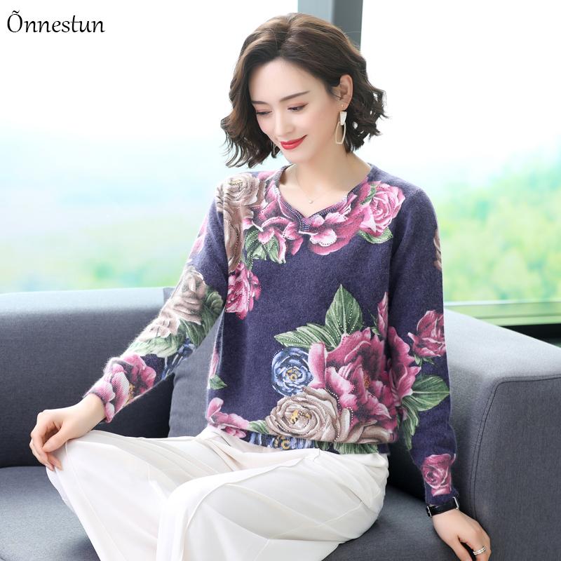 

Women's Sweaters Print Sweater Women Casual Autumn Winter Fashion Long Sleeve Pullover Knitted Pull Femme Soft, White;black