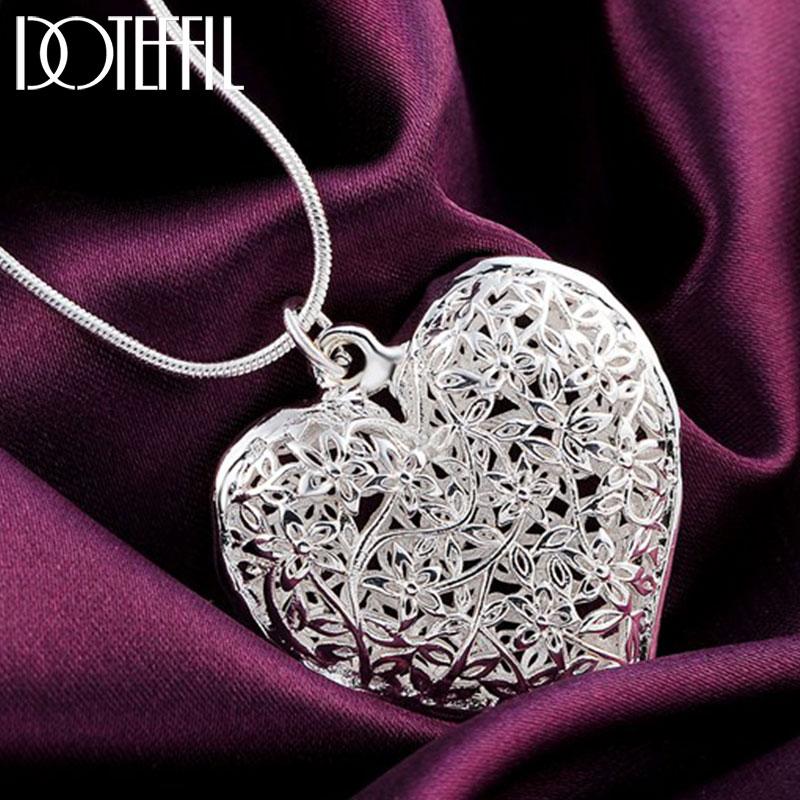

Other DOTEFFIL 925 Sterling Silver 18-30 Inch Carved Heart Pendant Snake Chain Necklace For Women Fashion Wedding Party Charm Jewelry