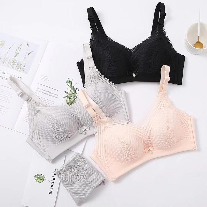 

Roseheart Green Women Fashion Wireless Lace Bow Bra Set Cotton Panties Push Up Underwear Sexy Lingerie Sets Convertible Cup A B1, Black