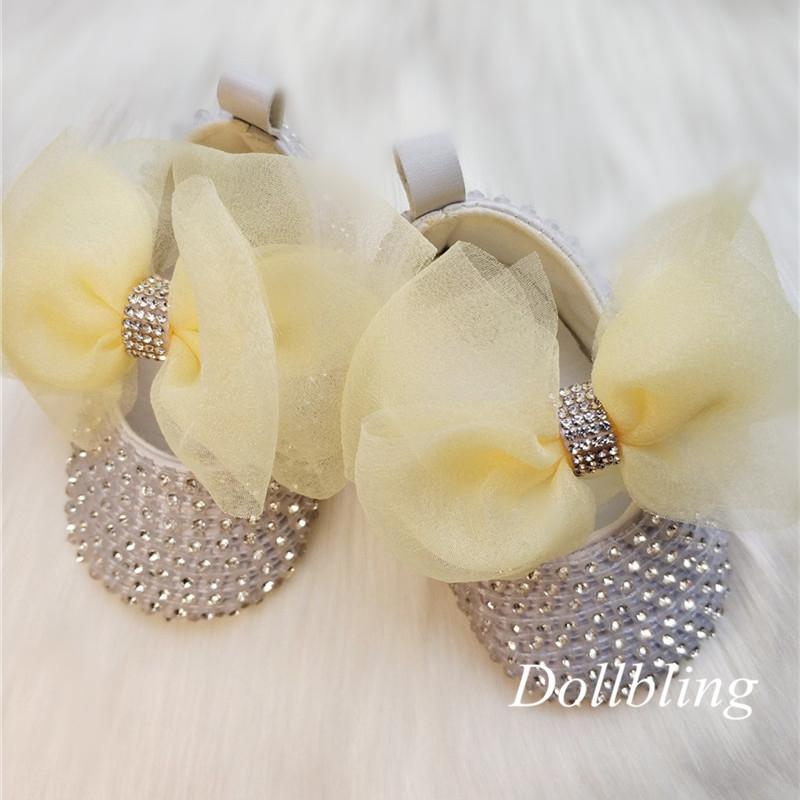 

First Walkers Original Handmade Baby Soft Shoes Yellow Bow Crystal Full Moon Banquet 100-day Po High-end Customization