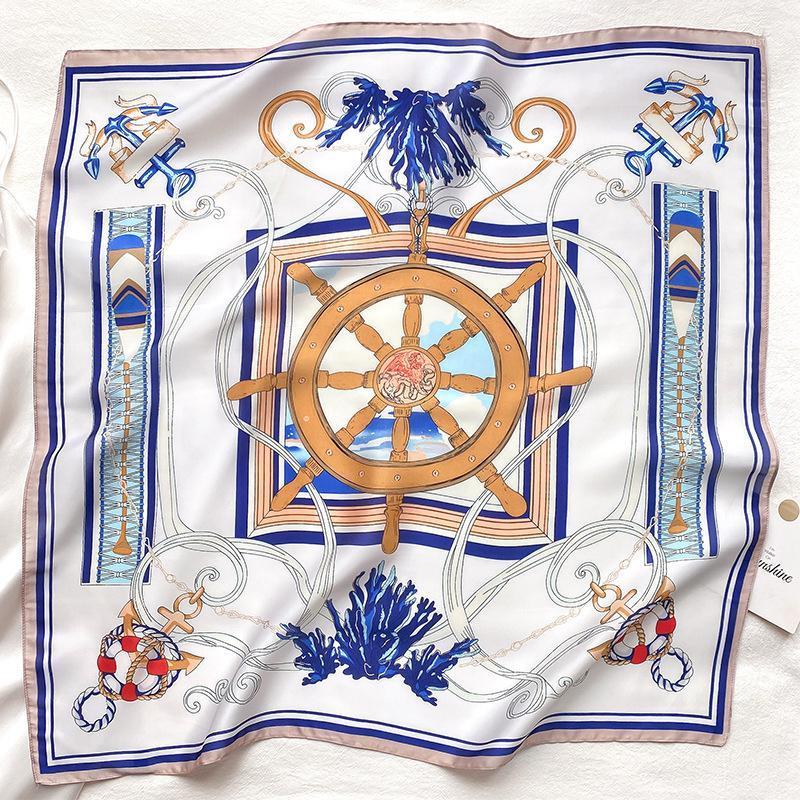 

Scarves 2021 Spring Summer Design Print Neck Hairband Female Foulard Bandana Pashmina Wrap Brand Shawl, Blue;gray