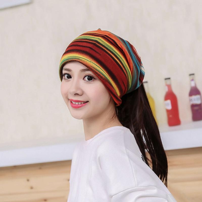 

Berets Scarf Women Stripe Hat Ruffle Cancer Beanie Collar Turban Head Wrap Cap, Orange