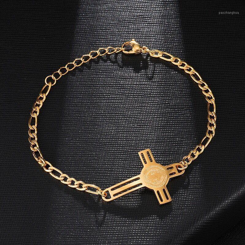 

Wholesale Jewelry -- ( 23 Cm * Mm ) Stainless Steel Gold Color Cross Figaro Bracelets For Men No Fade Link, Chain, Black