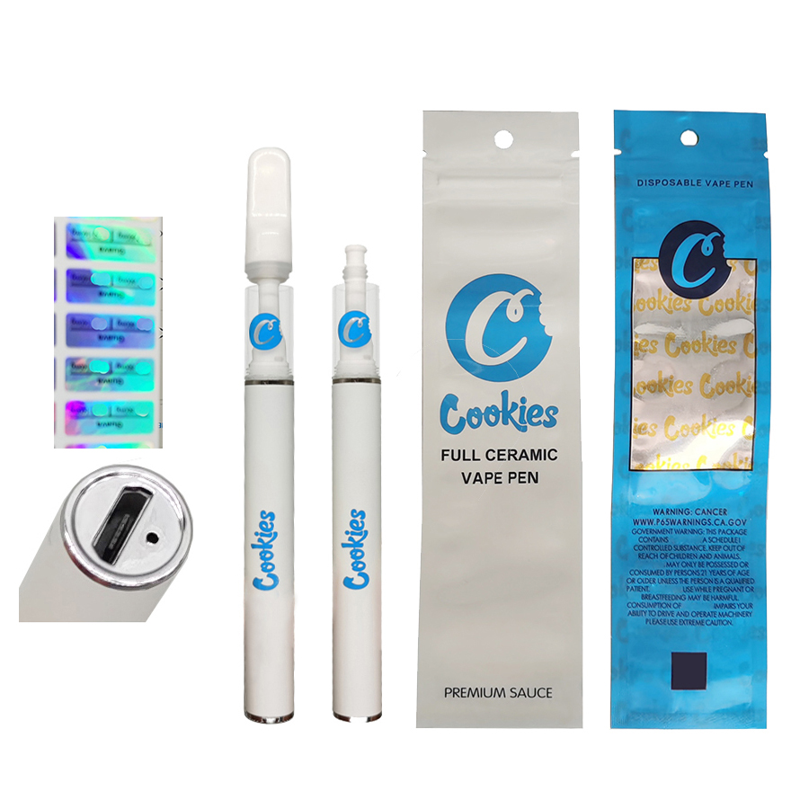 

Lead Free Cookies Disposable Vapes Full Ceramic Vape Rechargeable Battery 290mah 0.5ml Thick Oil Atomizers E-Cigarettes Vaporizers Ecigs OEM