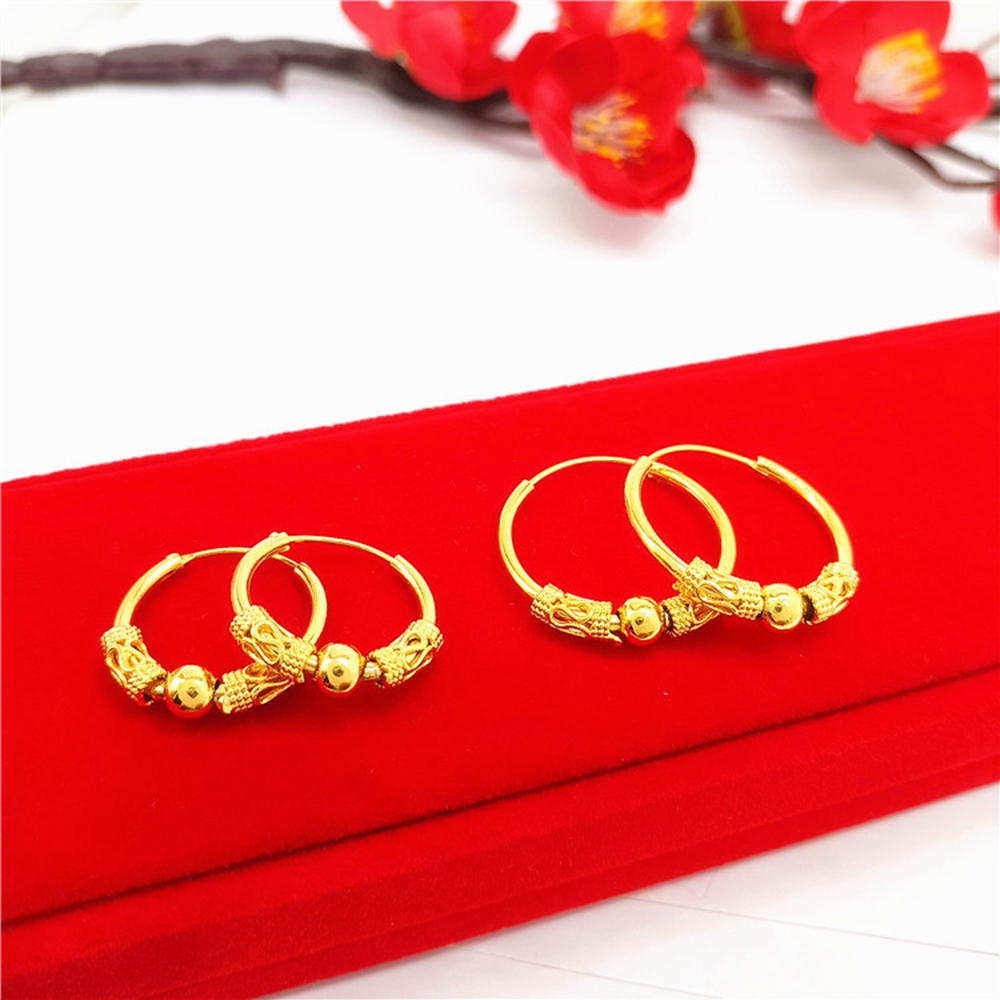 Transfer Beads Hoop Earrings 18K Yellow Gold Filled Classic Women Gift-image-726472510