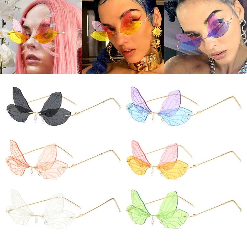 

Outdoor Eyewear Fashion Rimless Sunglasses Women Butterfly Vintage Street UV400