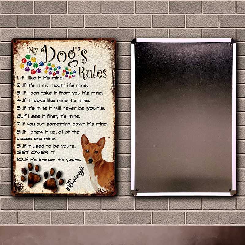 

My Dogs Rules Basenji Pug Pomeranian Poodle Samoyed Metal Sign Home Decor Bar Wall Art Painting 20*30 CM Size Dy130