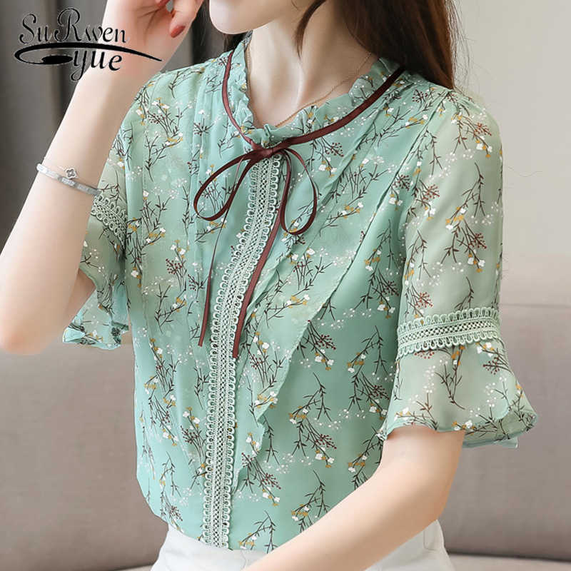 

Summer Blouse for Women Plus Size Women Tops Print Chiffon Blouse Women Short Sleeve Shirts Womens Tops and Blouses 4564 210527, Apricot