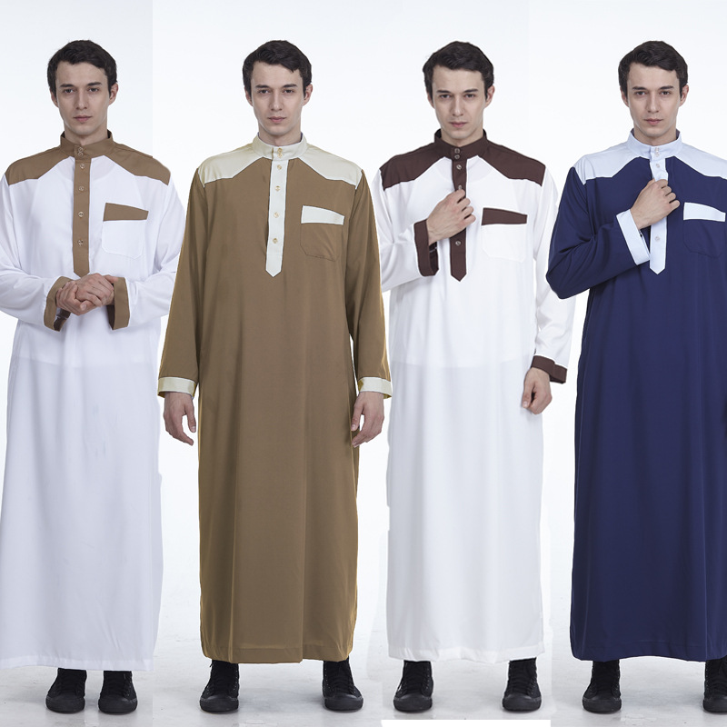 

New Muslim Ethnic Clothing Men Saudi Arab Pakistan Hijab Long Robe Turkey Kimono Jubba Thobe Kaftan Islam Abaya Costumes 4 Color