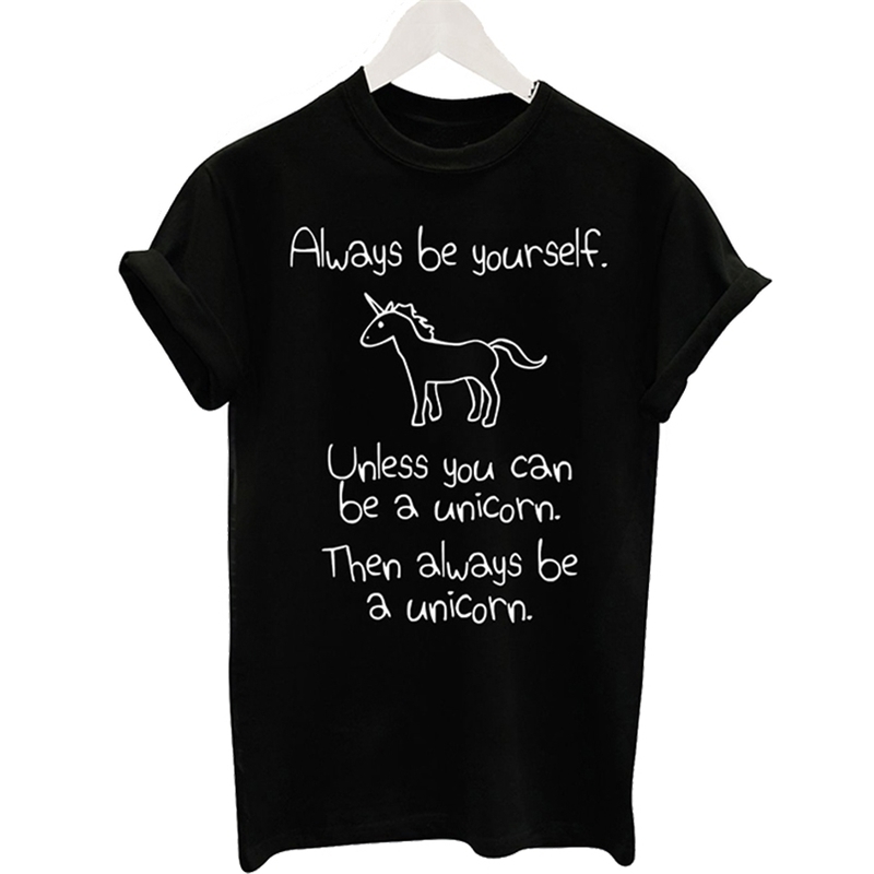 

Black T-shirt Women Ladies Tops Unicorn Letter Print Casual Funny T Shirts Tee Shirt Femme Loose 210517