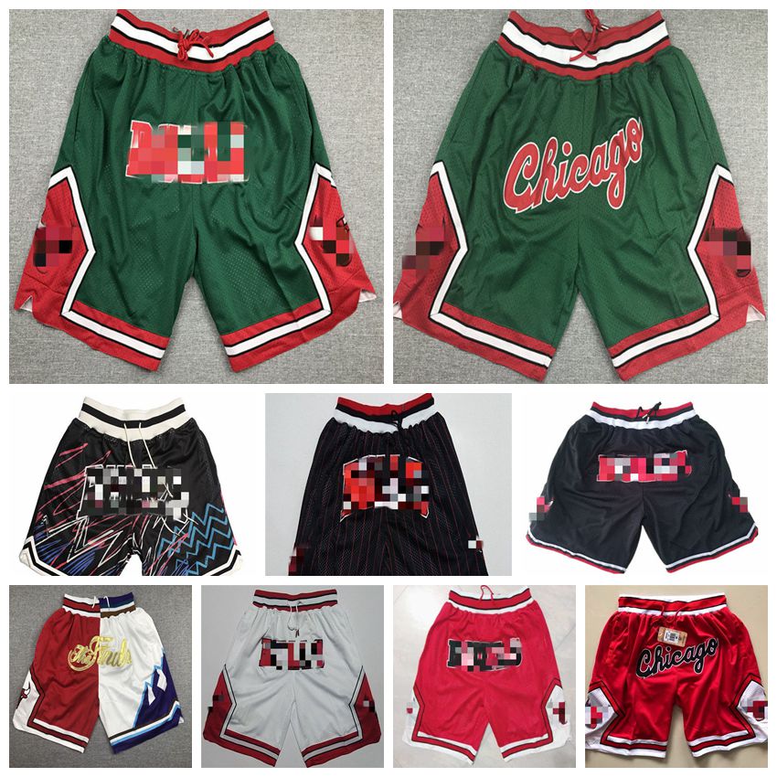 

Retro Mens Just Don 23 MJ Basketball Zach 8 LaVine Scottie 33 Pippen 91 Dennis Stitched Sweatpants Hip-hop shorts White, Black