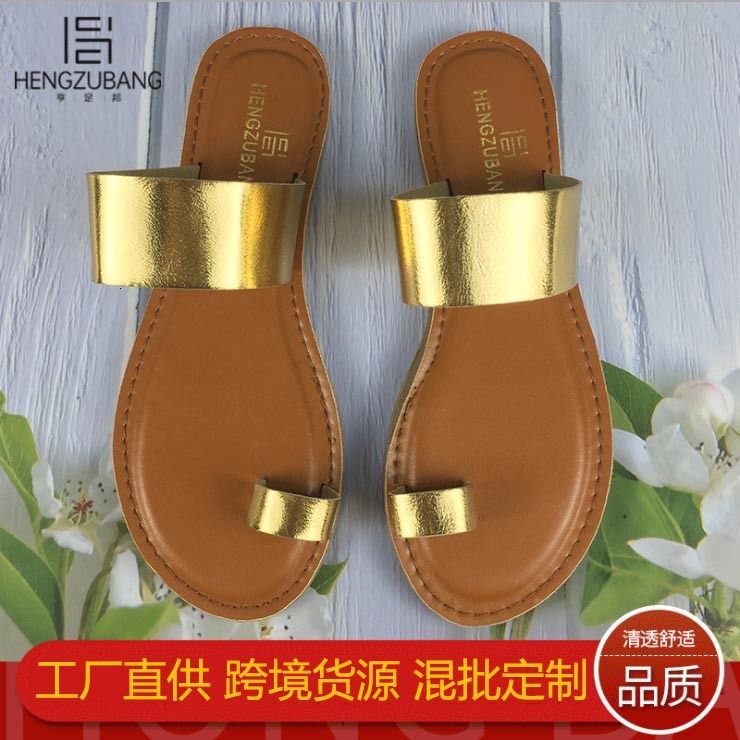 

luxury slippers summer flip flops wear gold casual flat heel, Black