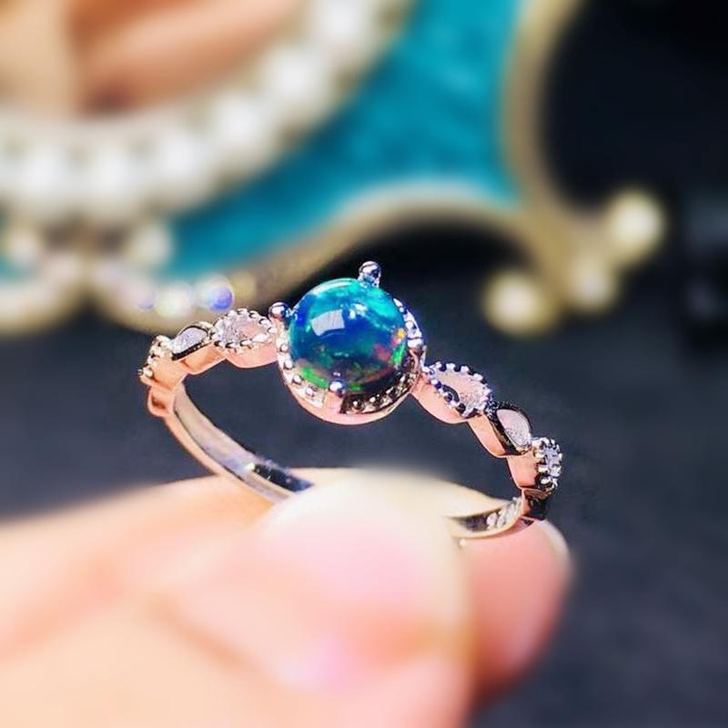 

Cluster Rings Natural Real Black Opal Round Ring 4*4mm 0.2ct Gemstone 925 Sterling Silver Fine Jewelry J2122818, Golden;silver