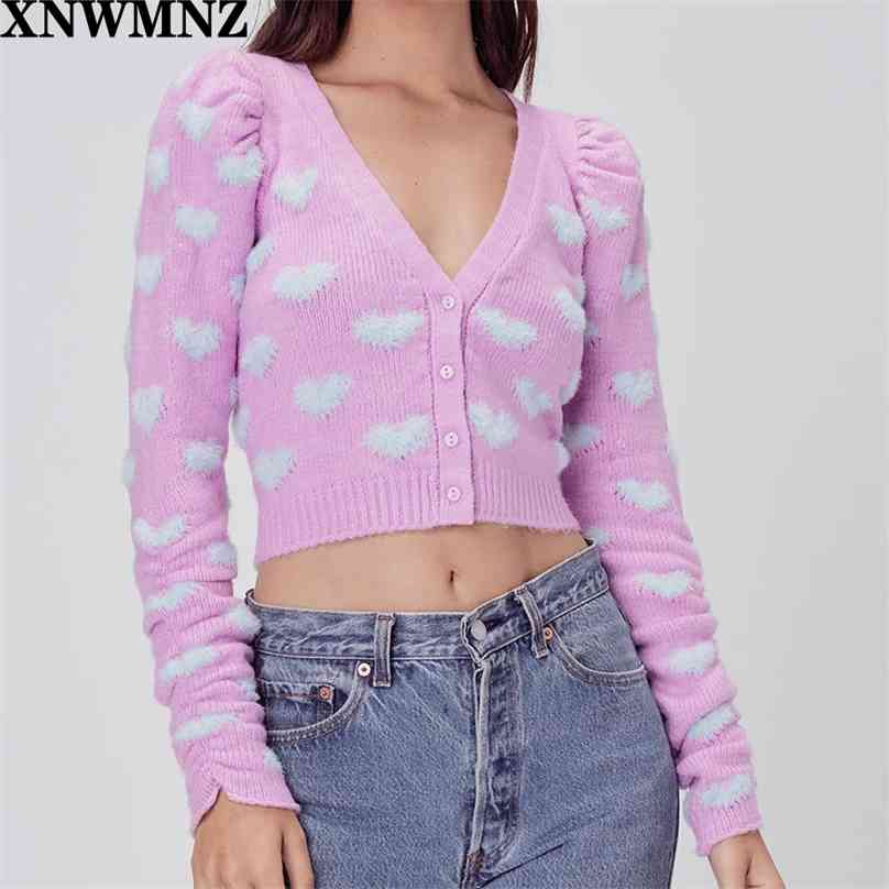 

Chic Soft Blue Mohair Heart Knitted Cardigan Vintage women's sweater Cute pull femme clothes women kardigan High quality 210520, Lavender