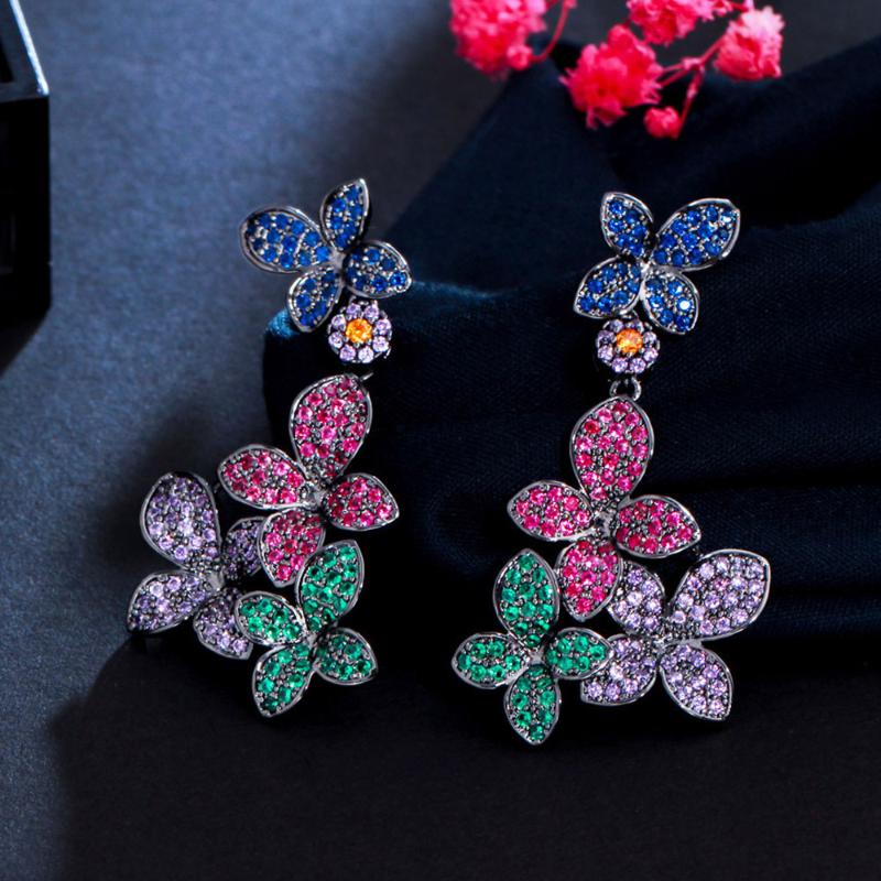 

Dangle & Chandelier CWWZircons Micro Pave Green Red Cubic Zirconia Beautiful Long Cluster Flower Leaf Earring For Women CZ Jewelry Gift CZ97, Silver