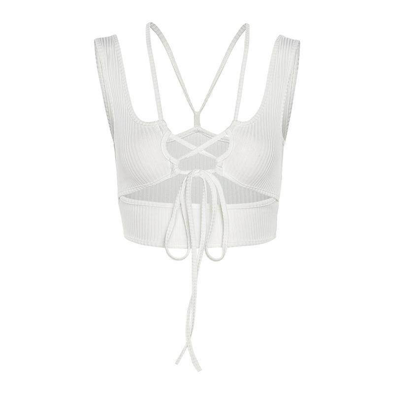 

Women's Tanks & Camis Sexy Hollow Cyber Tank Tops Women Solid Bandage Vest Sling Ribbed Summer Party Clubwear Stretchy Skinny Outfits, White