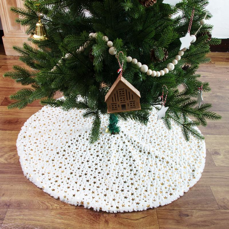 

Christmas Decorations 2021 Short Plush Tree Skirt 90 122cm White Red Star Printed Decoration Cross Border