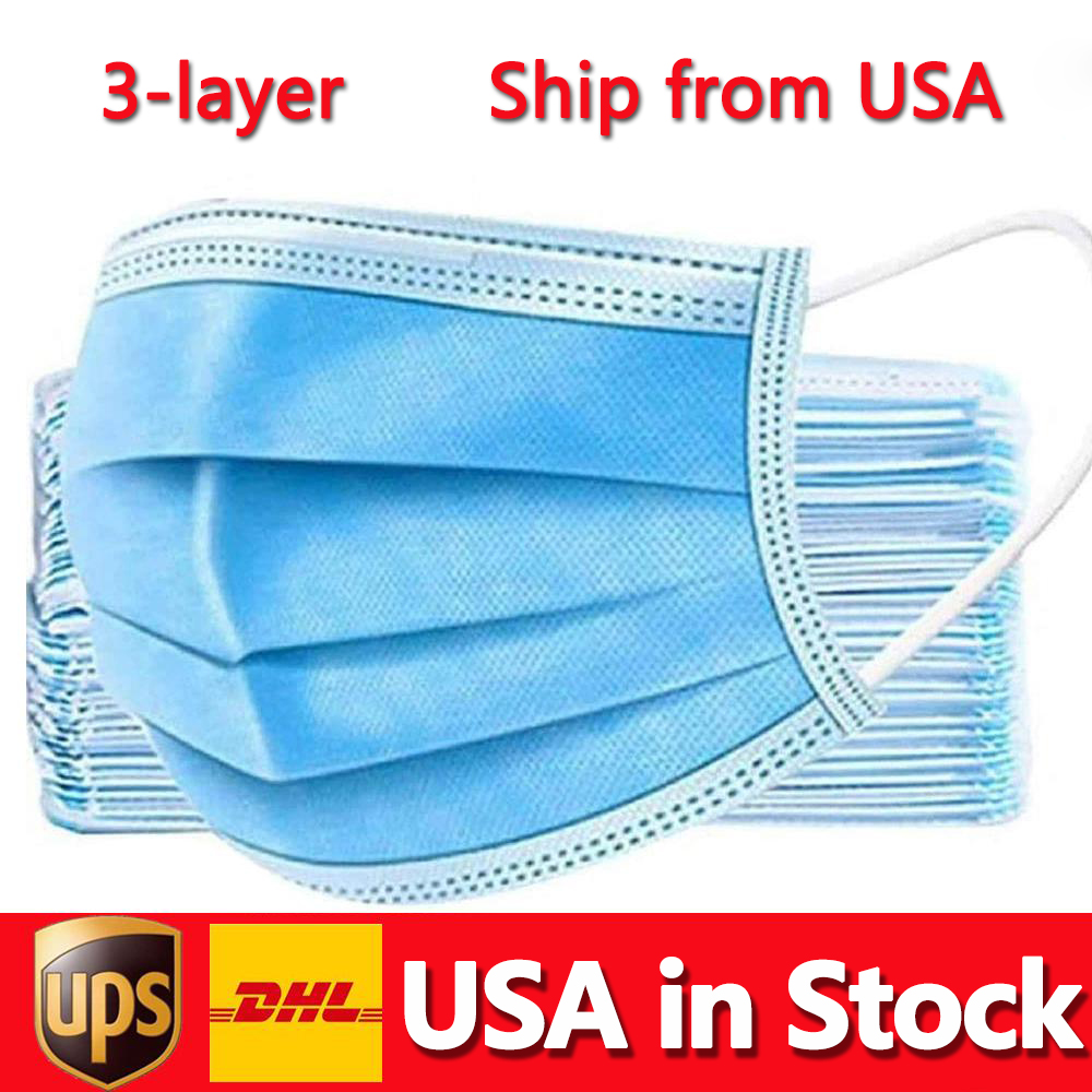 

USA in Stock Disposable Mask 50pcs 3-Layer Protection and Personal Health Mouth Face Sanitary Masks