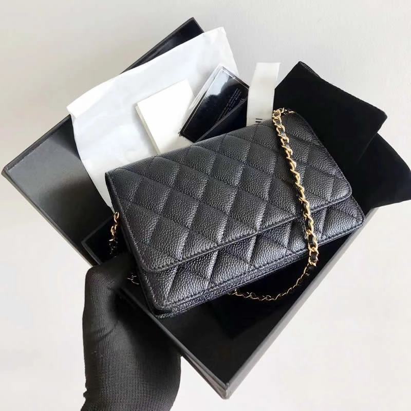 

Luxury Women's Handbag Bags Top Quality Fashion Casual Plaid Chain Shoulder Bag Cowhie And Lambskin Classic Designer Flapbags, Black