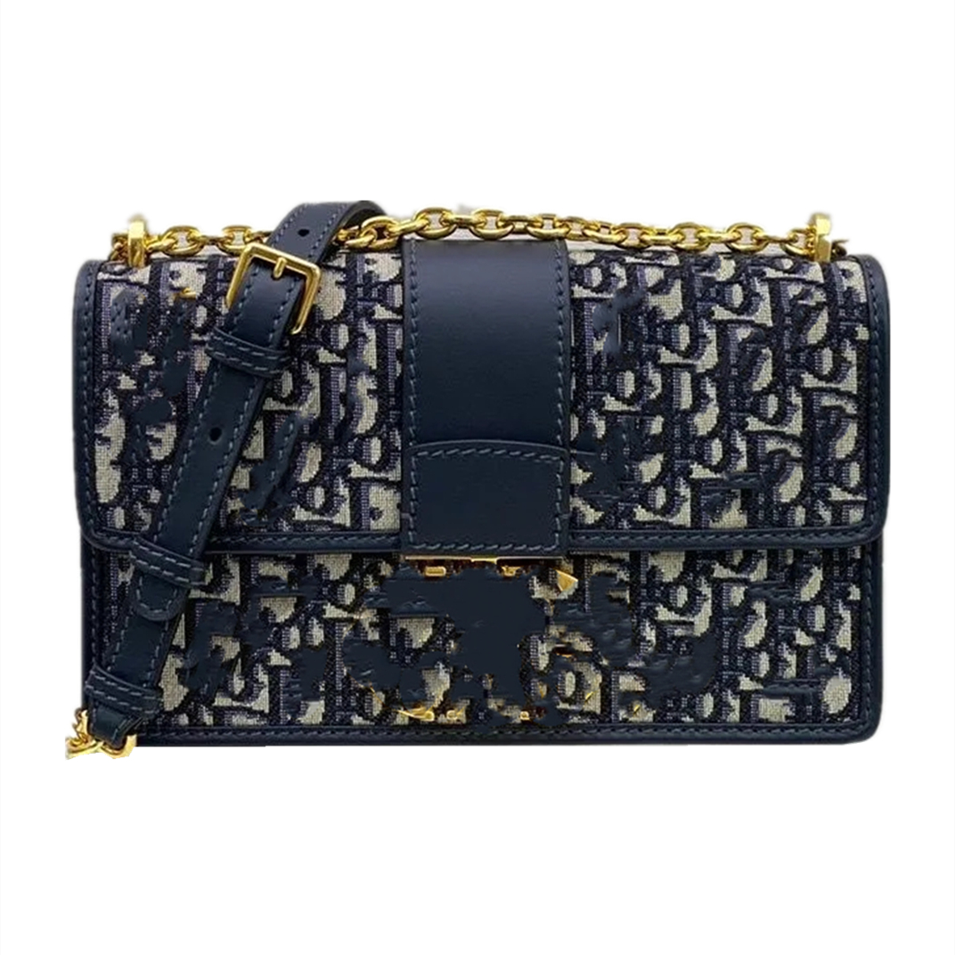 

Versatile chain bag new Montaigne postman canvas square Fashion Korean version with cowhide net red, Blue