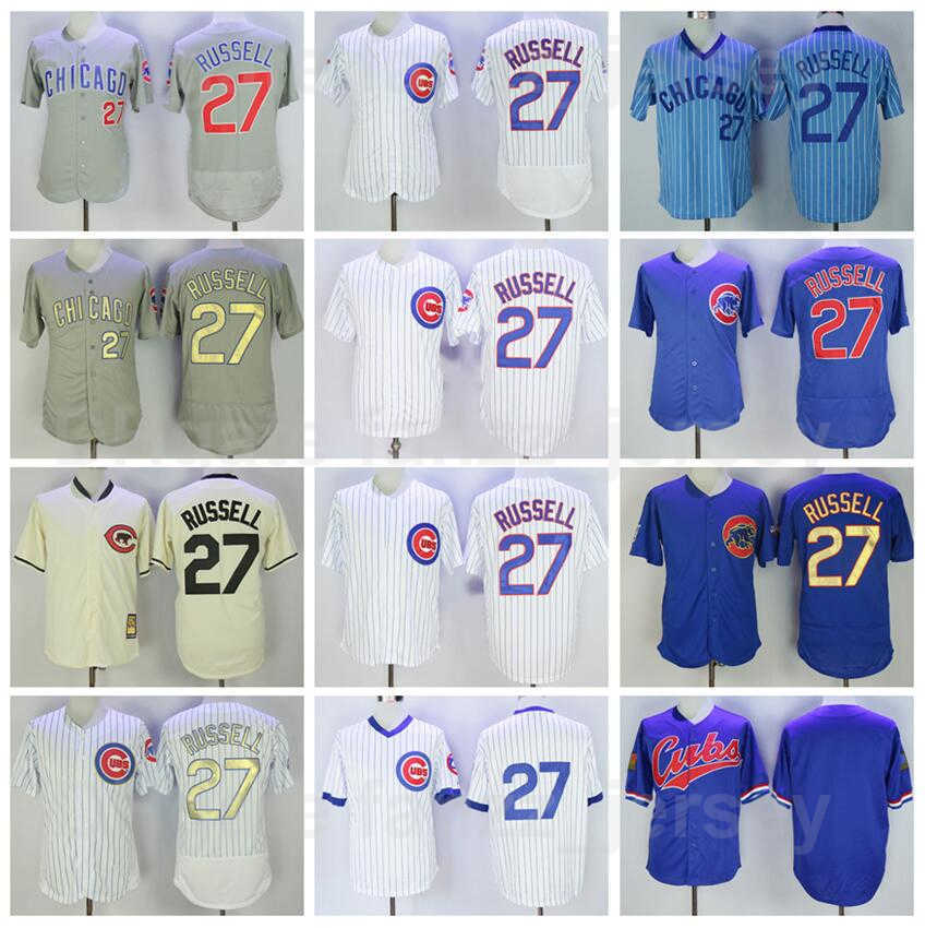 

1988 Retro Baseball 27 Addison Russell Vintage Jersey Team Cool Base Pullover Pinstripe Embroidery And Sewing Blue White Grey Beige Flexbase Top Quality