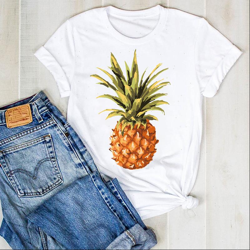 

women pineapple tumblr kawaii fashion fruit cartoon ladies summer t tee womens female shirt clothes graphic, White