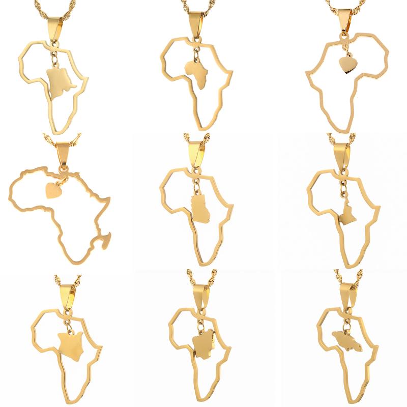 

Chains African Gold Color All Africa Countries Maps Pendants Necklaces For Women Men Charm Neck Jewelry Patriotic Gifts