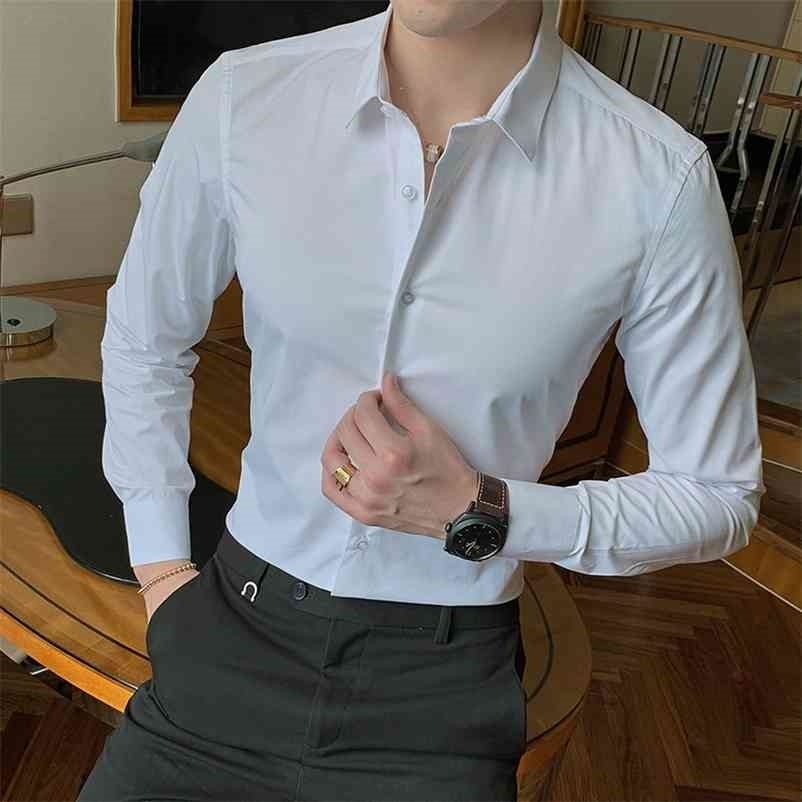 

Fashion Cotton Long Sleeve Shirt Solid Slim Fit Male Social Casual Business White Black Dress 5XL 6XL 7XL 8XL 210708, Pink