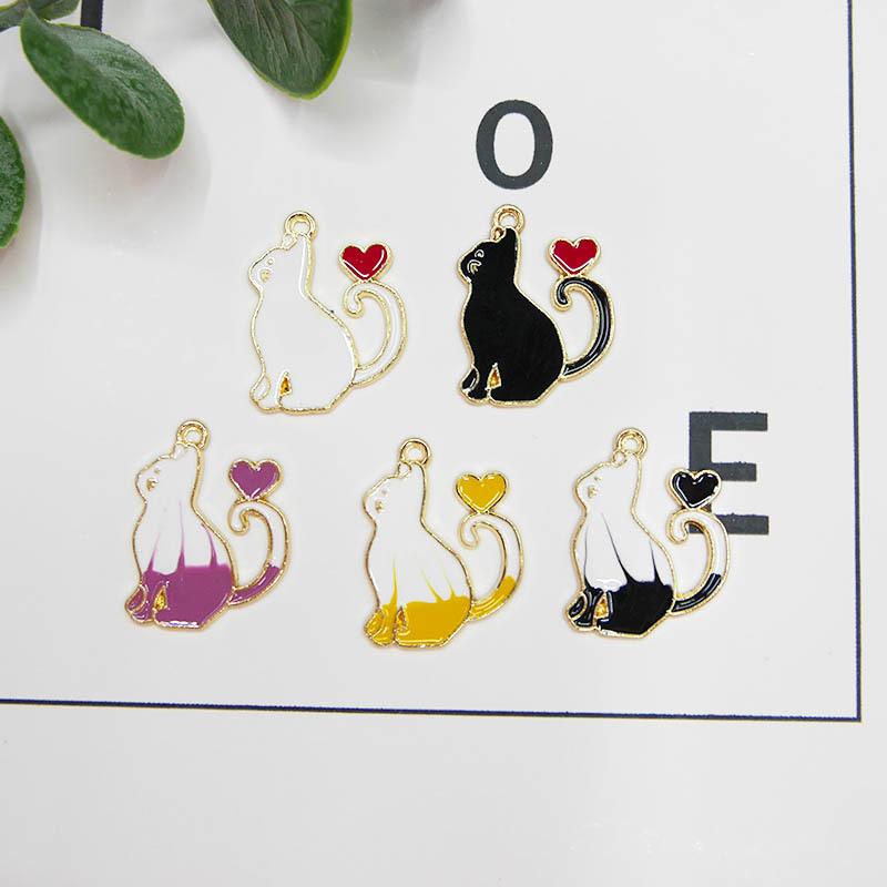 

Charms YEYULIN 10Pcs Fashion Gold Tone Metal Cat Animal Kawaii Multicolor Enamel DIY Making Necklace Jewelry Accessories, Bronze;silver