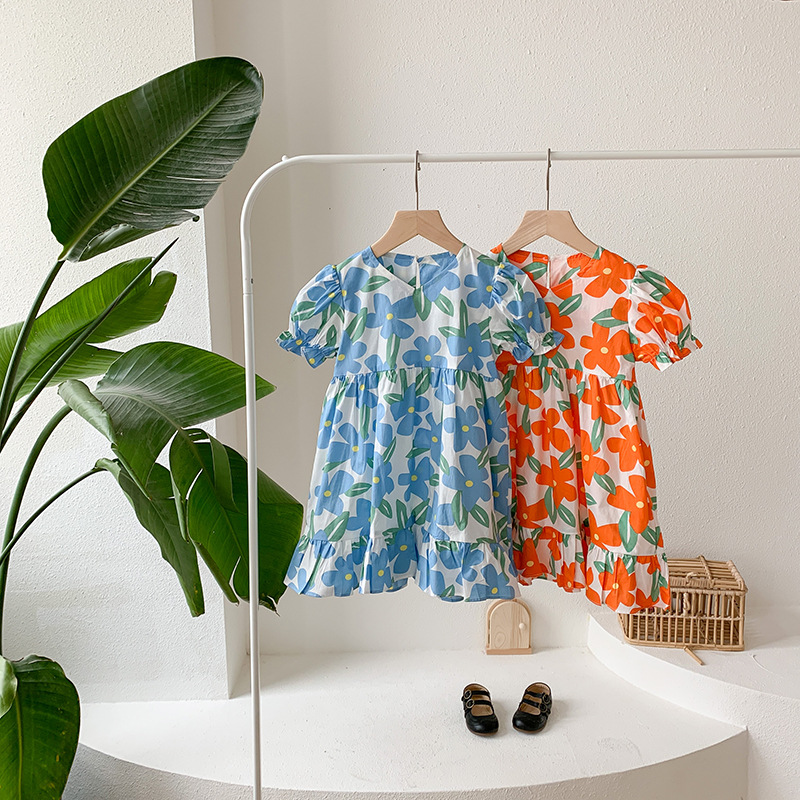 

DUDU Quality Fashions INS Kids girls foral backless dress Children puff sleeve princess dresses summer Boutique Clothing, Red;yellow