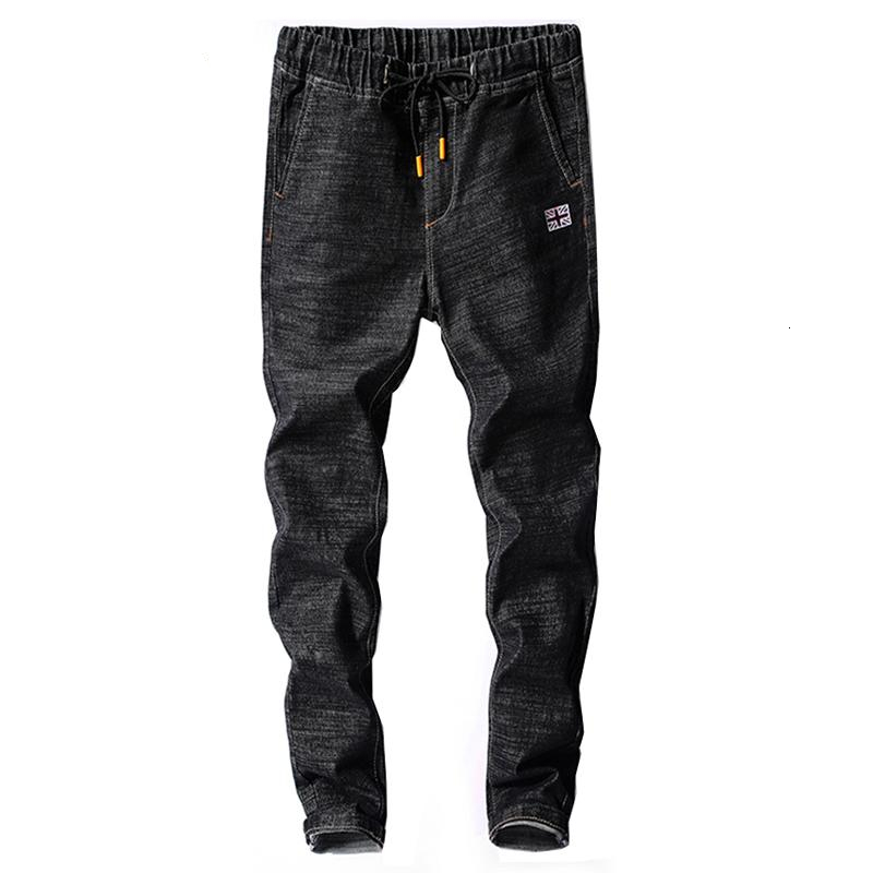 

Men's Jeans Mens Japan Style Spring Autumn Elastic Waist Black Slim Drawstring Jean Man Casual Denim Pants Joggers Homme W70X, 369 black