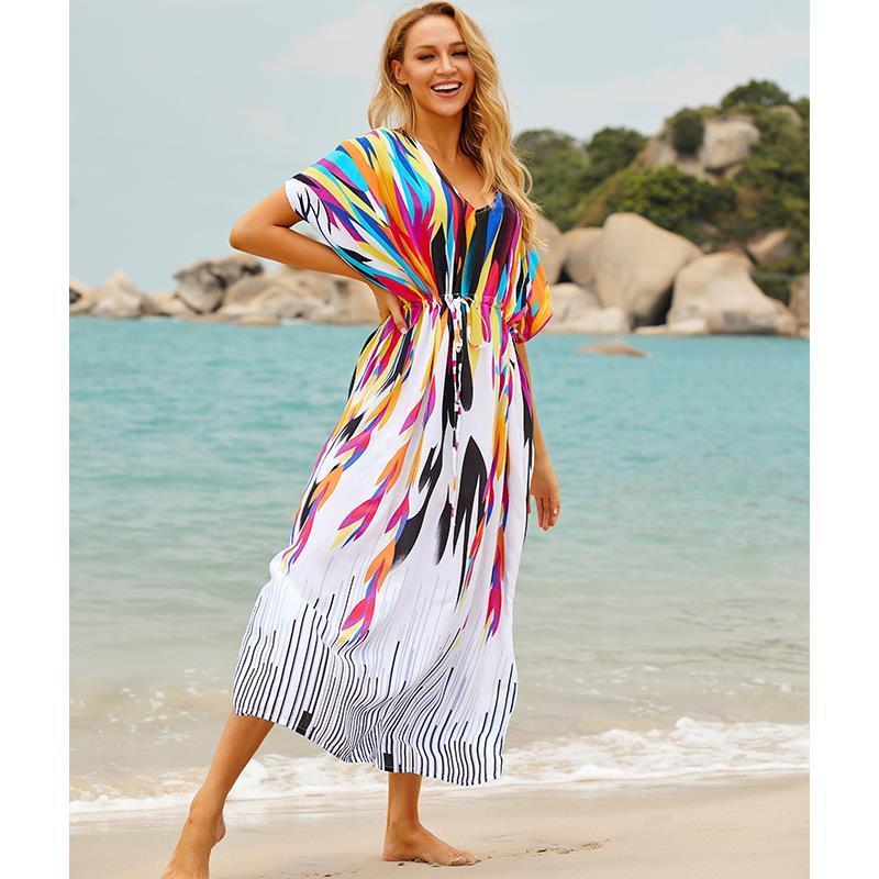 

cotton beach cover womens dress up kaftans sarong bathing ups pareos swimsuit swim wear tunic q641, Black;gray
