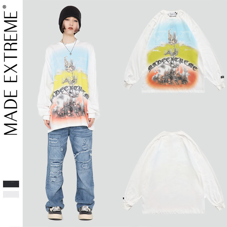 

Madeextreme autumn and winter long sleeve skull creative printing Guochao Street men's women's shoulder loose sweater, White