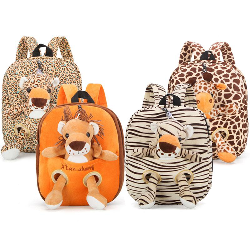 Animal plush backpack cartoon tiger giraffe school bag kids detachable doll-image-701032626