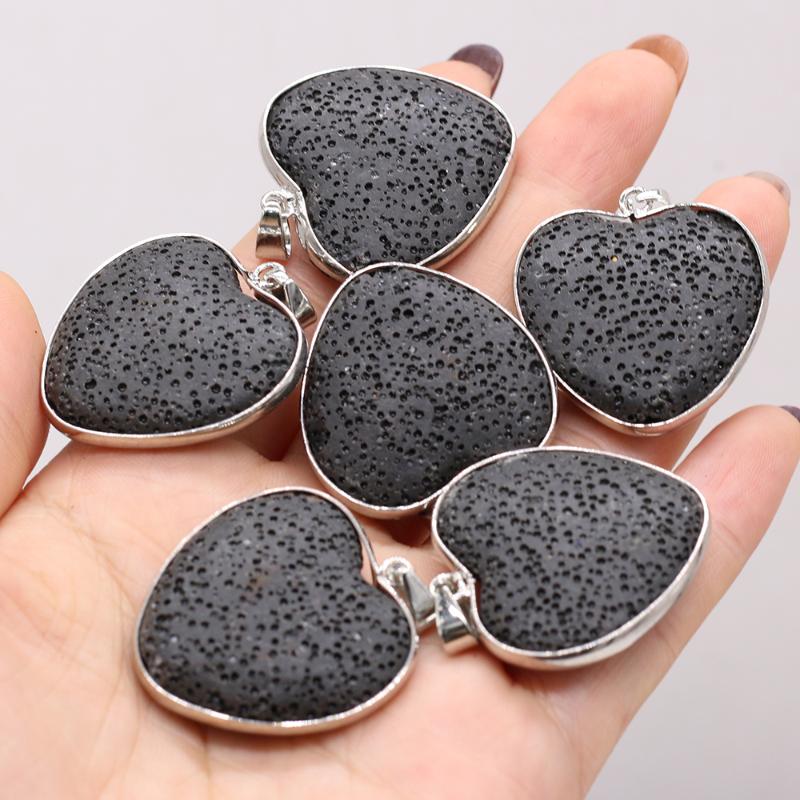 

Charms 1pcs Natural Stone Volcanic Rock Peach Heart Black Pendant For Woman Jewelry Making DIY Necklace Earrings Accessories Gift Decor, Bronze;silver