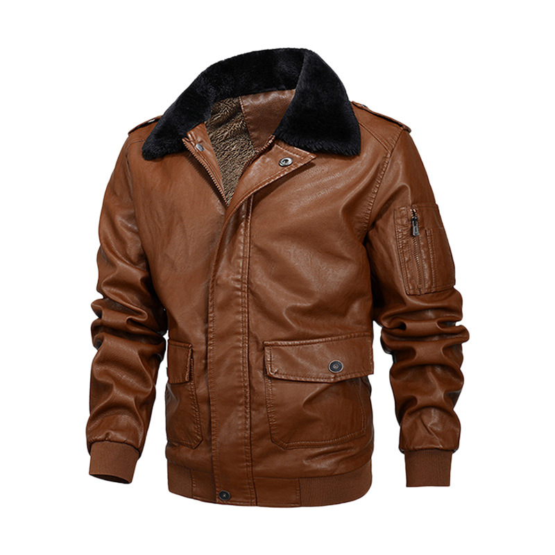 

Motorcycle Solid color leather short Men s Leather Jacket High Quality Stand Collar Retro Comfortable Windproof and warm Fashion Travel Commuter, Black