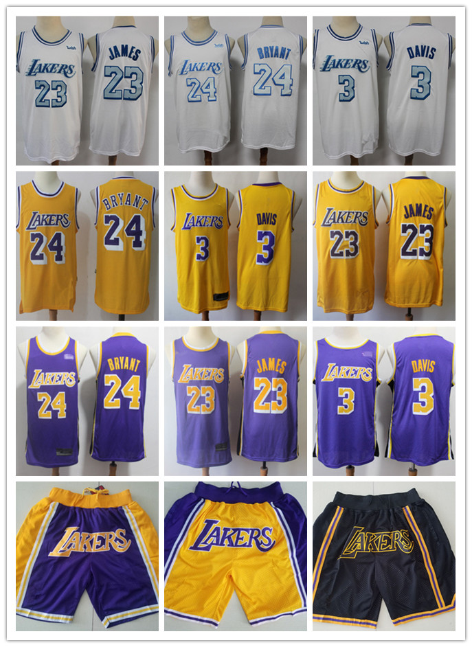 

2021 Mens Throwback stitching jersey Anthony 3 Davis LeBron 23 James purple Basketball Jerseys Wear purple yellow white, Black;red