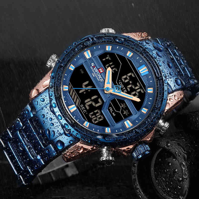 

NAVIFORCE Luxury Brand Men's Military Sport Watch Men Stainless Steel Quartz Wristwatch Waterproof Male Clock Relogio Masculino 210517, Silver black-s