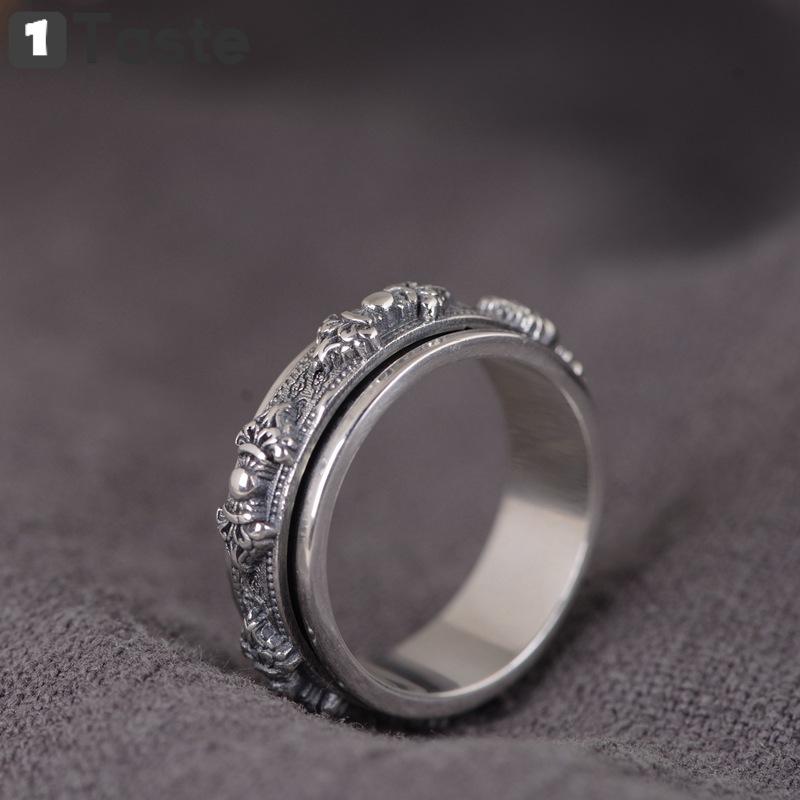 Cluster Rings ONE TASTE 925 Sterling Silver Thai Vajra Pestle Men's Ring Buddhism Jewelry Rotatable Double Circle Lucky 2021 Gift-image-702178668