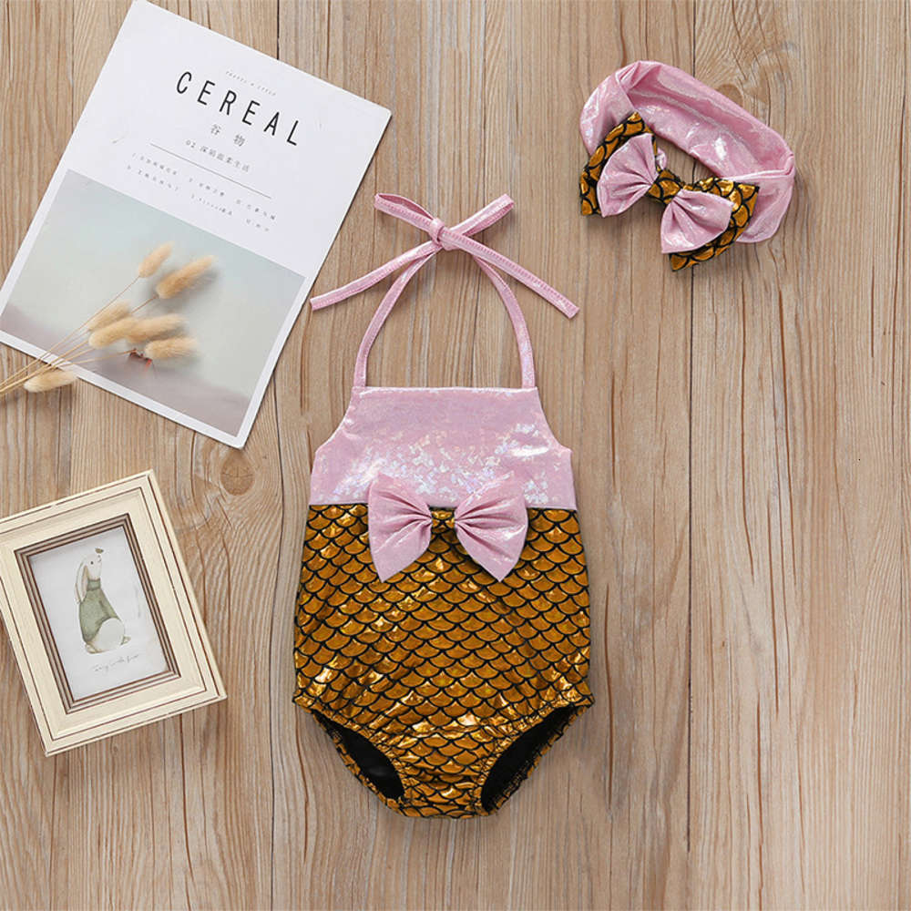 

Children's suit Summer baby girl Mermaid BOW STRAP one piece swimsuit, Black
