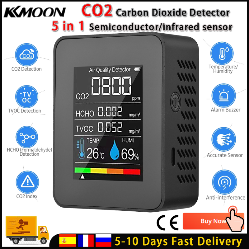 

Gas Analyzers Air Monitor CO2 Carbon Dioxide Detector 5 In 1 Quality Temperature Humidity Tester Rechargeable Greenhouse Warehouse