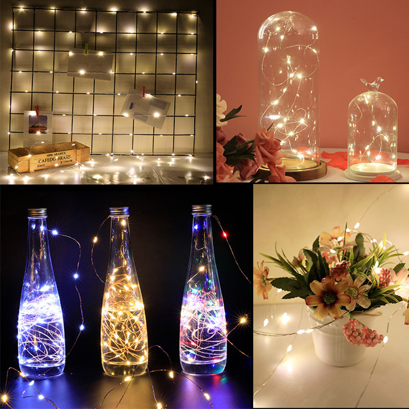 

1 2 3 5m Button Battery Copper Wire Colorful LED String 10 20 30 50 Leds Waterproof Holiday Light for Indoor lamp Christmas Day Stage Lighting Starry Fairy Lights as Gift