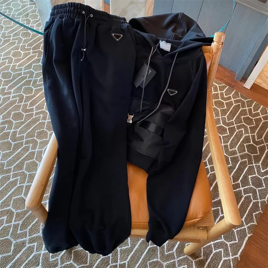 

New Two Piece Pants Metal Triangle Standard Hooded Sports Suit Pullover Cotton Jacket Long-sleeved jacket + Elastic Waist Casual Tracksuit, Extra shipping cost