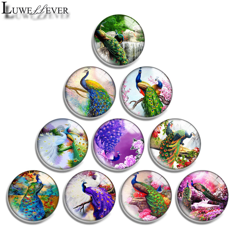 

10mm 12mm 14mm 16mm 20mm 25mm 30mm Clasps & Hooks 656 Peacock Round Glass Cabochon Jewelry Finding Fit 18mm Snap Button Charm Bracelet Necklace