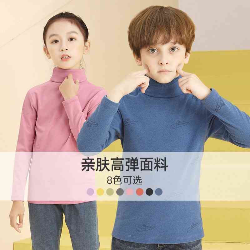 

Spring boys' and girls' bottoms Shirt Girls' embossed high collar shirt middle school children's autumn wear